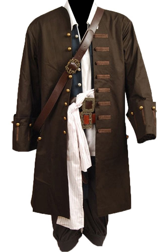Cosplaysky Mens Pirates Cosplay Costume Pirate Jack Outfit Coat Belt Cosplay Props Halloween - Image 1